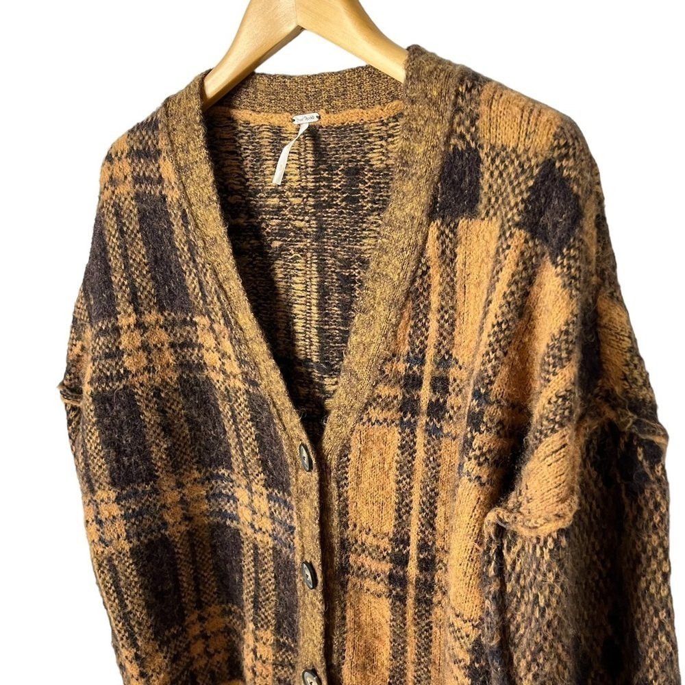 Free People Sepia Plaid Jacquard Oversized Cardigan Brown Size Small OB1530739 - Picture 5 of 10